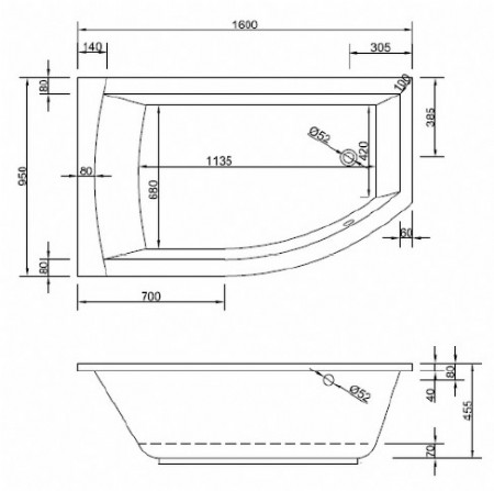 Badewanne Modell Flo 160 links