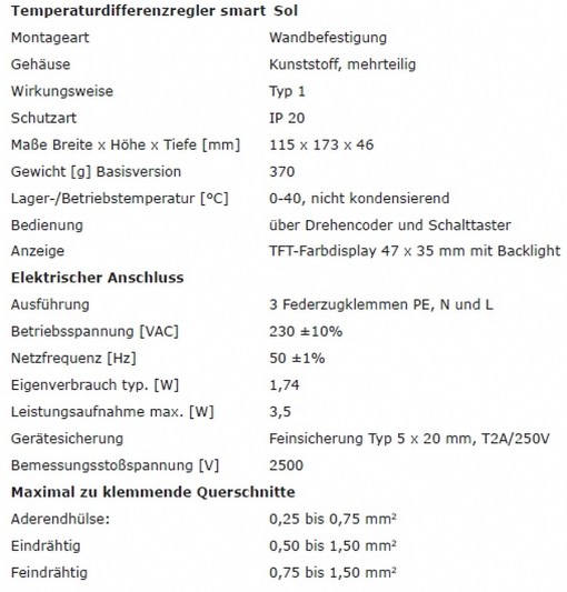 Temperatur Differenz Regler Smart Sol Top